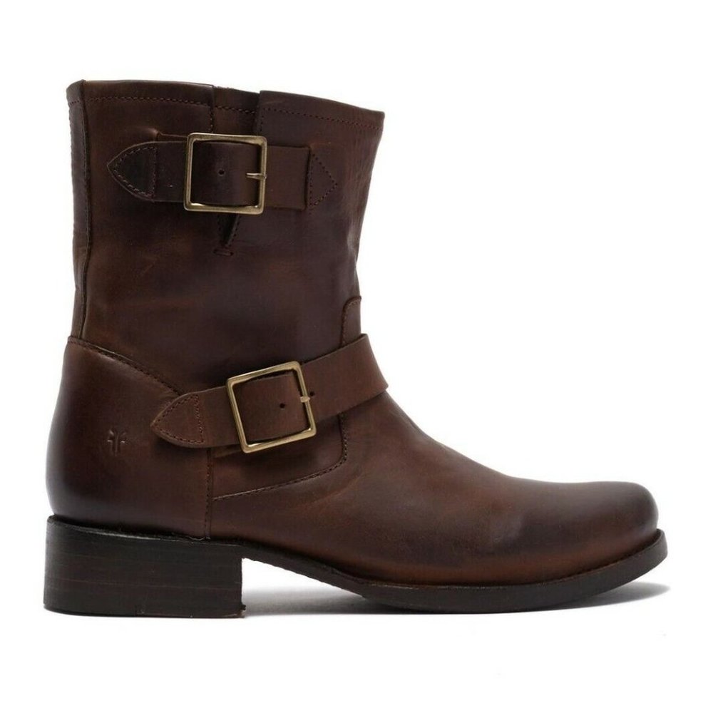 Frye Vicky Engineer Boot Chocolate Brown Leather … - image 1